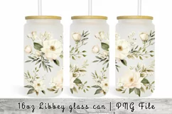 White Flowers 16 oz Tumbler Wrap Libbey Glass Can Product Image 1