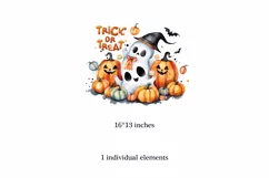 Trick or Treat, Halloween Lettering PNG, Ghost and Pumpkin Product Image 2