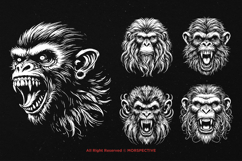 10 Bundle Dark Art Scary Monkey Face Apes Tattoo Clipart Product Image 3