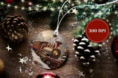 Christmas Ornament PNG, Christmas Train Ornament Sublimation Product Image 2