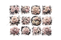 Peony Bouquet, Pink flowers clipart, Black Flowers png Product Image 2