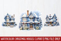 Watercolor Christmas houses clipart Product Image 1