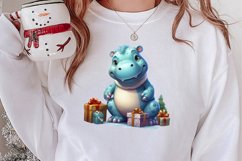 Cute Christmas Hippo Sublimation Clipart, Christmas Clipart Product Image 2