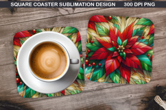 Poinsettias Coaster Sublimation, Christmas Coaster PNG Product Image 1