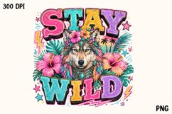 Stay Wild Boho Wolf Tropical Floral Retro PNG Product Image 1