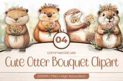 Cute Otter Bouquet Clipart PNG Product Image 1