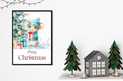 Watercolor Christmas Mouse Greeting Card Template Product Image 2