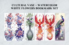Cultural Vase &amp; Watercolor White Flowers Bookmark Set Product Image 2