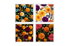 Marigold &amp; Dahlia Flower Digital Paper | Flower Pattern Product Image 2