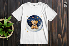 Teddy Bear on Moon Watercolor Clipart PNG Product Image 2