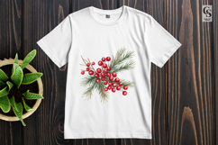Red Berry Pine Branch Watercolor Clipart PNG Product Image 2