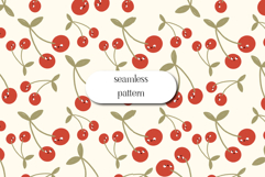 Cute Cherry Seamless Pattern Kawaii Fruit Print JPG Product Image 1