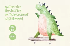 dino on the skateboard watercolor png Product Image 3
