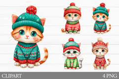 Winter Cat Clipart. Christmas Cat Sublimation Product Image 1