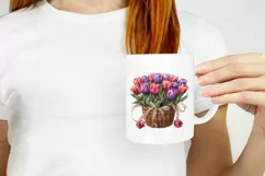 Watercolor Tulip Basket Illustration, Watercolor Flowers PNG Product Image 2