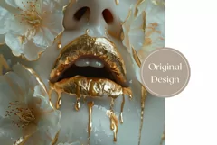 Gold Lips Tumbler Wrap Design, Flowers Tumbler Sublimation Product Image 2