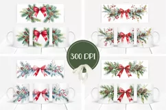 Watercolor Christmas Mug Wrap, Red Ribbon Mug Design Product Image 2