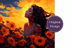 Girl In Sunflowers Tumbler Wrap Design, Fall Sublimation PNG Product Image 2