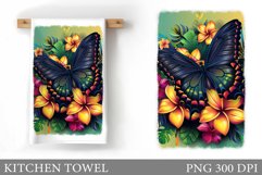 Butterfly Kitchen Towel. Flowers Kitchen Towel Sublimation Product Image 1