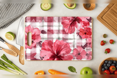 Watercolor Hibiscus Floral Gingham Cutting Boards sublimatio Product Image 2