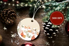 Cozy Christmas Village Ornament, Winter Round Ornament PNG Product Image 2