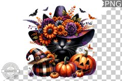 Halloween Cat Flowers Sublimation - Clipart PNG Design Product Image 1