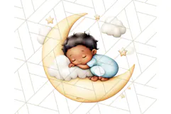 Sleeping Baby on Moon PNG, Cute Night Sky Baby Clipart Png Product Image 2