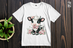 Cute Baby Cow with Pink Bow Floral Calf Clipart PNG Product Image 2
