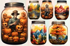 Beautiful Autumn Glass Jar Sublimation, Watercolor Clipart Product Image 3