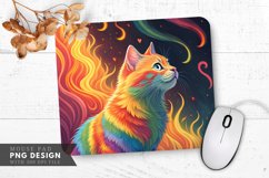 Rainbow Cat with Fiery Swirls Mouse Pad PNG Design Product Image 1