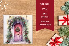 Christmas Square Coaster Designs, Christmas Door Sublimation Product Image 2
