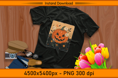 Vintage Pumpkin and Daisies Halloween Sublimation PNG Product Image 2