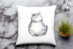 Cute Chubby Cat Watercolor Clipart Sublimation PNG Product Image 2