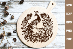 Peacock laser SVG PNG| Floral Cutting Board Product Image 1