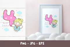 Birthday number fourth birthday party angel kawaii clipart Product Image 4