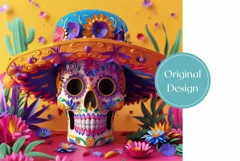 3D Sugar Skull Tumbler Wrap, Colorful Skull Tumbler PNG Product Image 2