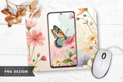 Butterfly and Flowers Wallpaper Mouse Pad PNG Design Product Image 1