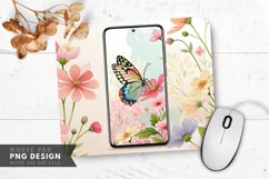 Butterfly and Flowers Wallpaper Mouse Pad PNG Design Product Image 1