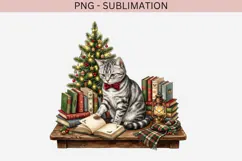 Christmas bookish cat png design for T-shirts Product Image 2