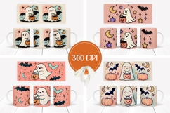 Doodle Halloween Ghost Mug Template, Pumpkins Mug Wrap Product Image 2
