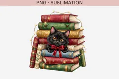 Christmas bookish cat png design for T-shirts Product Image 2