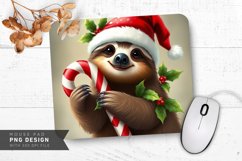 Sloth with Christmas Candy Cane Mouse Pad Sublimation Product Image 1