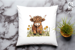 Highland Cow Floral Clipart Sublimation PNG Product Image 2