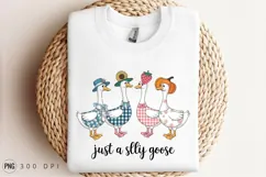 Whimsical Cartoon Geese With Fruit And Flowers PNG