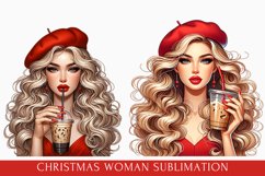 christmas gift clipart, christmas woman sublimation Product Image 1