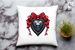 Gothic Heart With Red Bow Illustration Clipart Png Product Image 2