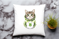 Cute Shamrock Hoodie Cat Clipart Sublimation PNG Product Image 3