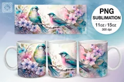 Birds & flowers mug PNG sublimation. 11 & 15 oz mug wrap PNG Product Image 1