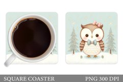Christmas Owl Coaster Sublimation. Christmas Coaster Design Product Image 1