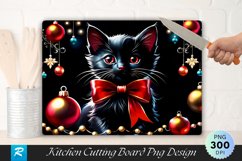 Black Kitten with Red Bow and Ornaments Cutting Board PNG Product Image 1